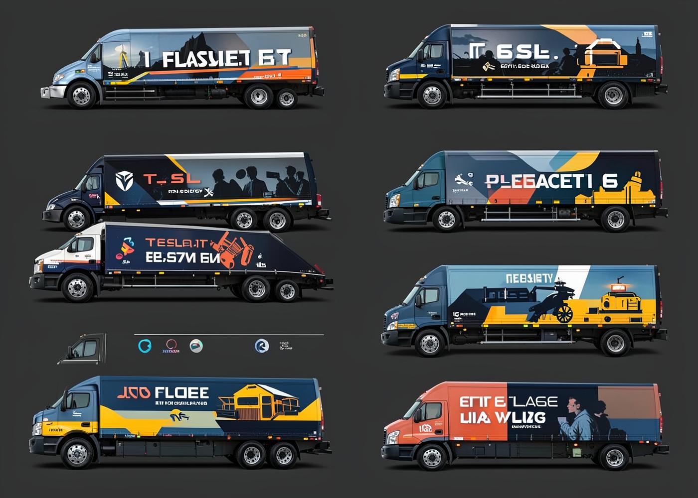 Grid of Semi trucks with different fleet livery designs